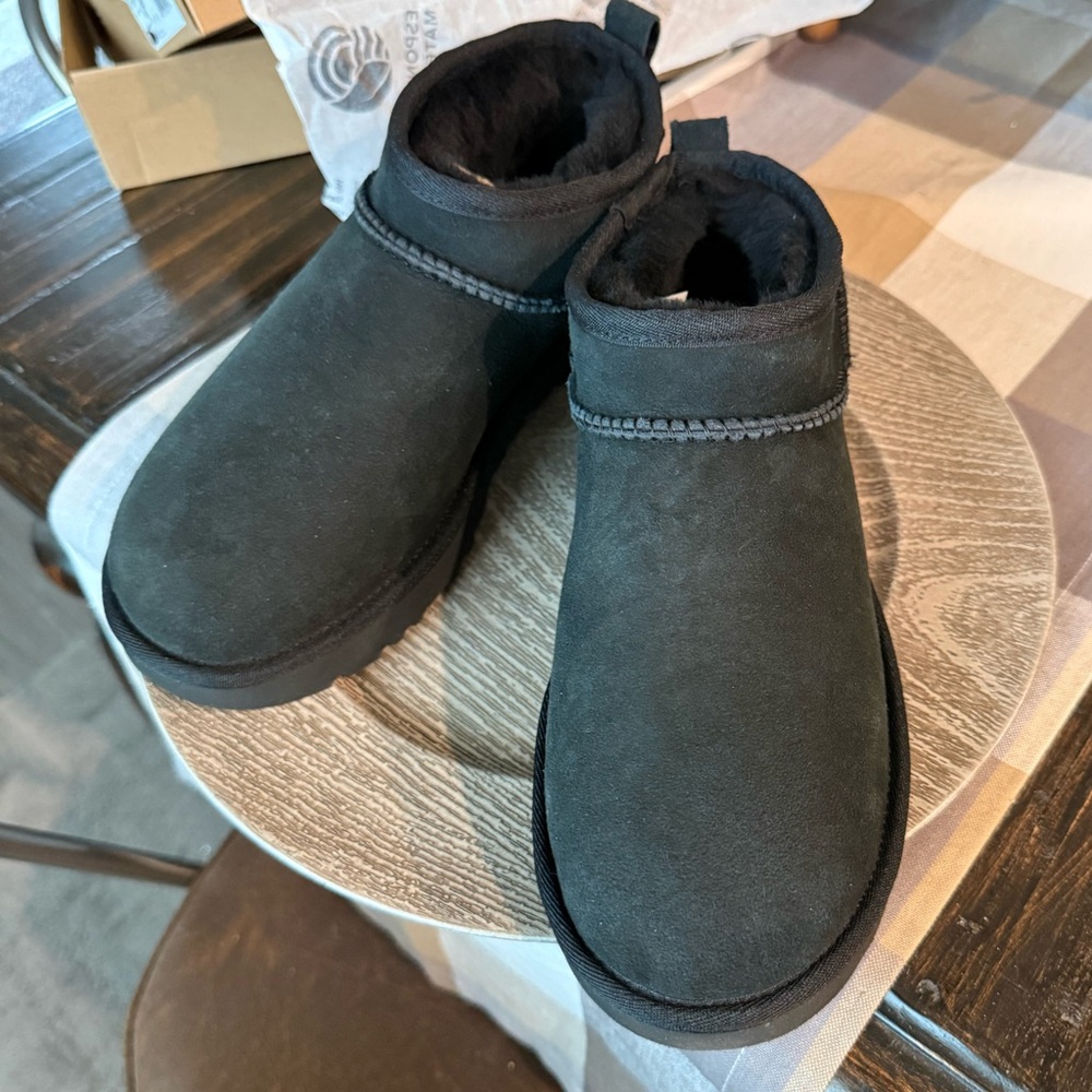 UGG Black and Cream Lined Boots